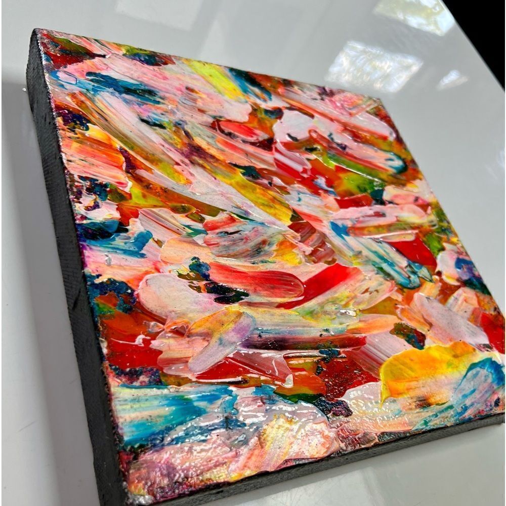 Vivid One of a Kind Neon 3D Textured Custom Made Canvas Wet Painting Wall Art